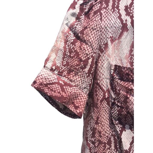 CURRENT/ELLIOTT Womens Short Sleeve Shirt 1 / S Pink Snake Reptile Bermuda Silk - Picture 8 of 14
